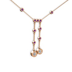 Pırlanta ve ametist 14 ayar rose altın kolye (0.48 karat, 40 cm rose altın rolo zincir)