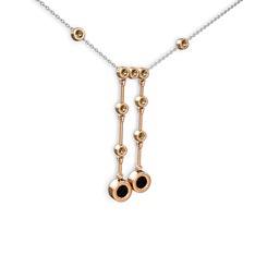 Taşlı Belly Kolye - Siyah zirkon ve dumanlı kuvars 8 ayar rose altın kolye (40 cm beyaz altın rolo zincir) #cyt1g4