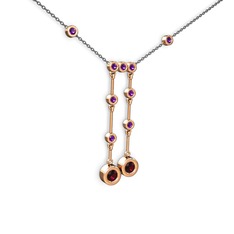 Taşlı Belly Kolye - Rodolit garnet ve ametist 8 ayar rose altın kolye (40 cm gümüş rolo zincir) #d2zxh8