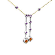 Taşlı Belly Kolye - Sitrin ve ametist 8 ayar beyaz altın kolye (40 cm altın rolo zincir) #d3q726