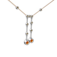 Taşlı Belly Kolye - Sitrin ve dumanlı kuvars 8 ayar beyaz altın kolye (40 cm rose altın rolo zincir) #d9sg2u
