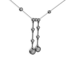 Taşlı Belly Kolye - Beyaz zirkon ve swarovski 925 ayar siyah rodyum kaplama gümüş kolye (40 cm beyaz altın rolo zincir) #dcyo9i