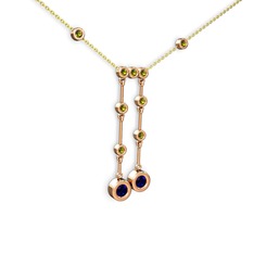 Taşlı Belly Kolye - Lab safir ve peridot 18 ayar rose altın kolye (40 cm altın rolo zincir) #df3yun