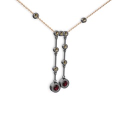 Taşlı Belly Kolye - Rodolit garnet ve dumanlı kuvars 925 ayar siyah rodyum kaplama gümüş kolye (40 cm gümüş rolo zincir) #dfxbfa