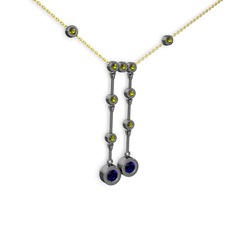 Taşlı Belly Kolye - Lab safir ve peridot 925 ayar siyah rodyum kaplama gümüş kolye (40 cm gümüş rolo zincir) #di4i1f