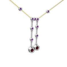 Taşlı Belly Kolye - Rodolit garnet ve ametist 14 ayar beyaz altın kolye (40 cm altın rolo zincir) #dkmkvv