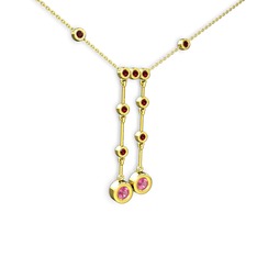 Taşlı Belly Kolye - Pembe kuvars ve garnet 8 ayar altın kolye (40 cm altın rolo zincir) #dmb81v