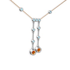 Taşlı Belly Kolye - Sitrin ve akuamarin 925 ayar gümüş kolye (40 cm rose altın rolo zincir) #dn0x9c