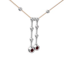 Garnet ve pırlanta 8 ayar beyaz altın kolye (0.324 karat, 40 cm rose altın rolo zincir)