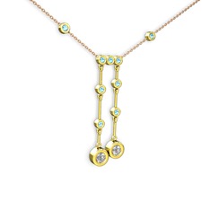 Taşlı Belly Kolye - Swarovski ve akuamarin 925 ayar altın kaplama gümüş kolye (40 cm rose altın rolo zincir) #ds7ebz