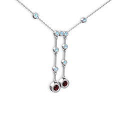 Taşlı Belly Kolye - Rodolit garnet ve akuamarin 14 ayar beyaz altın kolye (40 cm beyaz altın rolo zincir) #dyads2