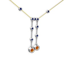 Taşlı Belly Kolye - Sitrin ve lab safir 18 ayar beyaz altın kolye (40 cm altın rolo zincir) #e2f0xj