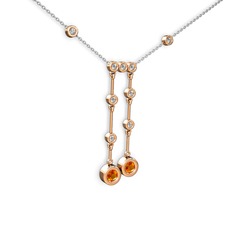 Taşlı Belly Kolye - Sitrin ve swarovski 925 ayar rose altın kaplama gümüş kolye (40 cm beyaz altın rolo zincir) #ebs5kj