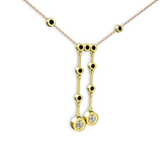 Taşlı Belly Kolye - Swarovski ve siyah zirkon 18 ayar altın kolye (40 cm rose altın rolo zincir) #ei7i3d