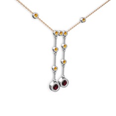 Taşlı Belly Kolye - Rodolit garnet ve sitrin 8 ayar beyaz altın kolye (40 cm rose altın rolo zincir) #eqsrmg