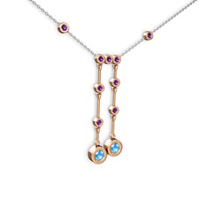 Taşlı Belly Kolye - Akuamarin ve ametist 18 ayar rose altın kolye (40 cm beyaz altın rolo zincir) #f79k0n