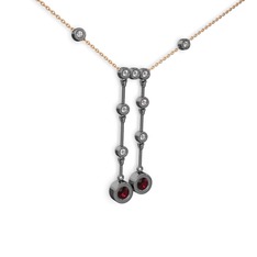 Rodolit garnet ve swarovski 925 ayar siyah rodyum kaplama gümüş kolye (40 cm rose altın rolo zincir)