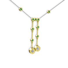 Taşlı Belly Kolye - Swarovski ve yeşil kuvars 18 ayar altın kolye (40 cm beyaz altın rolo zincir) #fpcwnp