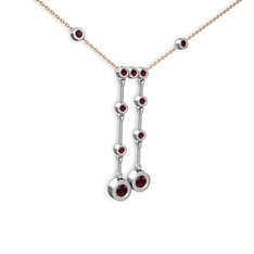 Taşlı Belly Kolye - Garnet 14 ayar beyaz altın kolye (40 cm gümüş rolo zincir) #gg2m3