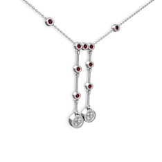 Pırlanta ve garnet 18 ayar beyaz altın kolye (0.48 karat, 40 cm beyaz altın rolo zincir)