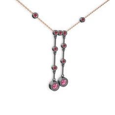 Taşlı Belly Kolye - Pembe kuvars ve kök yakut 925 ayar siyah rodyum kaplama gümüş kolye (40 cm rose altın rolo zincir) #gnzf7c