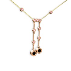 Taşlı Belly Kolye - Siyah zirkon ve pembe kuvars 14 ayar rose altın kolye (40 cm altın rolo zincir) #gtzzrl