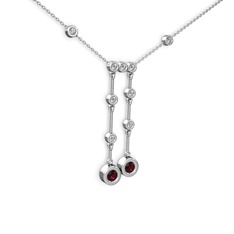 Rodolit garnet ve beyaz zirkon 18 ayar beyaz altın kolye (40 cm gümüş rolo zincir)