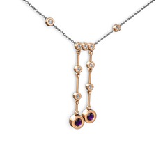 Ametist ve pırlanta 8 ayar rose altın kolye (0.324 karat, 40 cm gümüş rolo zincir)