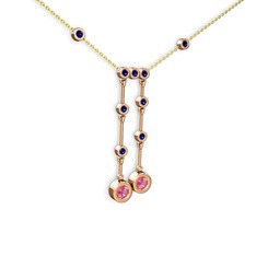 Pembe kuvars ve lab safir 8 ayar rose altın kolye (40 cm altın rolo zincir)