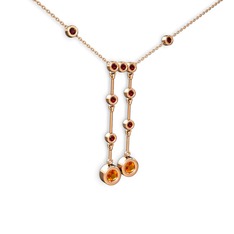 Sitrin ve garnet 925 ayar rose altın kaplama gümüş kolye (40 cm rose altın rolo zincir)