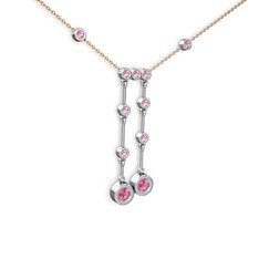 Taşlı Belly Kolye - Pembe kuvars 18 ayar beyaz altın kolye (40 cm gümüş rolo zincir) #ibmjrw
