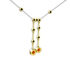 Taşlı Belly Kolye - Sitrin ve siyah zirkon 8 ayar altın kolye (40 cm gümüş rolo zincir) #isrfg4