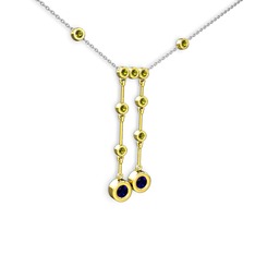 Taşlı Belly Kolye - Lab safir ve peridot 14 ayar altın kolye (40 cm gümüş rolo zincir) #j1xqka