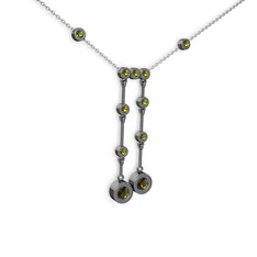 Taşlı Belly Kolye - Peridot 925 ayar siyah rodyum kaplama gümüş kolye (40 cm beyaz altın rolo zincir) #j2cw9v