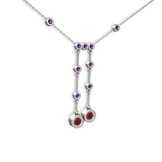 Taşlı Belly Kolye - Kök yakut ve ametist 925 ayar gümüş kolye (40 cm beyaz altın rolo zincir) #j3zqe2