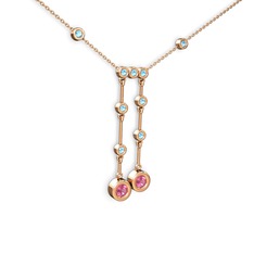 Pembe kuvars ve akuamarin 925 ayar rose altın kaplama gümüş kolye (40 cm rose altın rolo zincir)