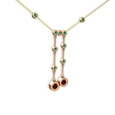 Taşlı Belly Kolye - Garnet ve yeşil kuvars 18 ayar rose altın kolye (40 cm altın rolo zincir) #jlvdqj