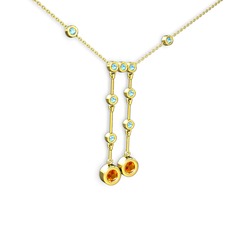 Taşlı Belly Kolye - Sitrin ve akuamarin 14 ayar altın kolye (40 cm gümüş rolo zincir) #jqjtum
