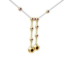 Taşlı Belly Kolye - Garnet ve ametist 8 ayar altın kolye (40 cm beyaz altın rolo zincir) #k347pt