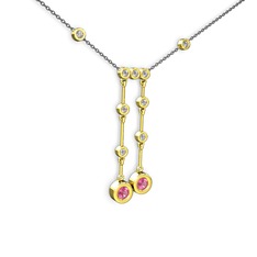 Taşlı Belly Kolye - Pembe kuvars ve swarovski 18 ayar altın kolye (40 cm gümüş rolo zincir) #kgai9e