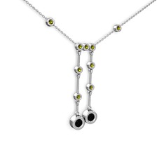 Taşlı Belly Kolye - Siyah zirkon ve peridot 18 ayar beyaz altın kolye (40 cm beyaz altın rolo zincir) #klja3b