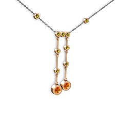 Taşlı Belly Kolye - Sitrin ve peridot 18 ayar rose altın kolye (40 cm gümüş rolo zincir) #l5n03g