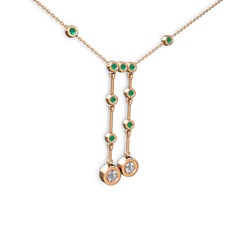 Taşlı Belly Kolye - Pırlanta ve kök zümrüt 8 ayar rose altın kolye (0.48 karat, 40 cm gümüş rolo zincir) #l92828