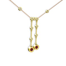 Taşlı Belly Kolye - Kök yakut ve beyaz zirkon 8 ayar altın kolye (40 cm rose altın rolo zincir) #ljx2wb