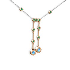 Taşlı Belly Kolye - Akuamarin ve kök zümrüt 14 ayar rose altın kolye (40 cm beyaz altın rolo zincir) #lnjxu0