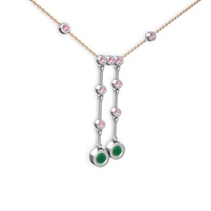 Taşlı Belly Kolye - Kök zümrüt ve pembe kuvars 18 ayar beyaz altın kolye (40 cm rose altın rolo zincir) #lojb8k