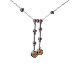 Taşlı Belly Kolye - Sitrin ve rodolit garnet 925 ayar siyah rodyum kaplama gümüş kolye (40 cm beyaz altın rolo zincir) #lvykrm