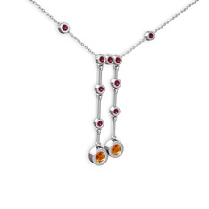 Taşlı Belly Kolye - Sitrin ve rodolit garnet 8 ayar beyaz altın kolye (40 cm gümüş rolo zincir) #ly74xz