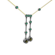 Taşlı Belly Kolye - Peridot ve kök zümrüt 925 ayar siyah rodyum kaplama gümüş kolye (40 cm altın rolo zincir) #m5mpds
