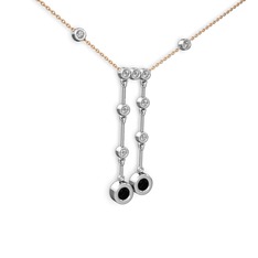 Taşlı Belly Kolye - Siyah zirkon ve swarovski 18 ayar beyaz altın kolye (40 cm rose altın rolo zincir) #m796ol